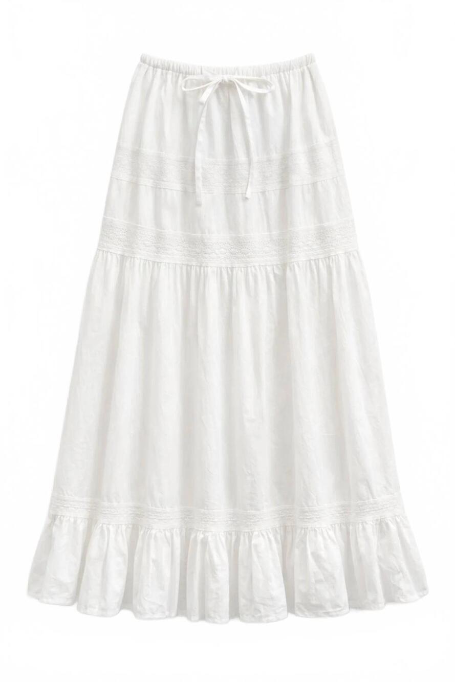 NEW KATIE J NYC women's junior sofie tiered maxi skirt in white